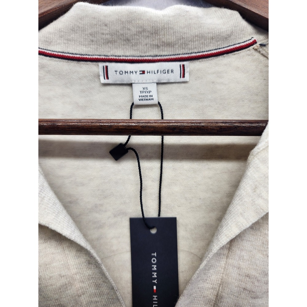 Tommy Hilfiger Heather Beige Collared V-Neck Long Sleeve Sweater Midi Dress XS - Picture 2 of 12